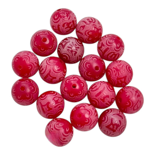 Lot de 10 Perles en Graine de Bodhi – Mantra “Prospère” – 12/13 mm – Rouge