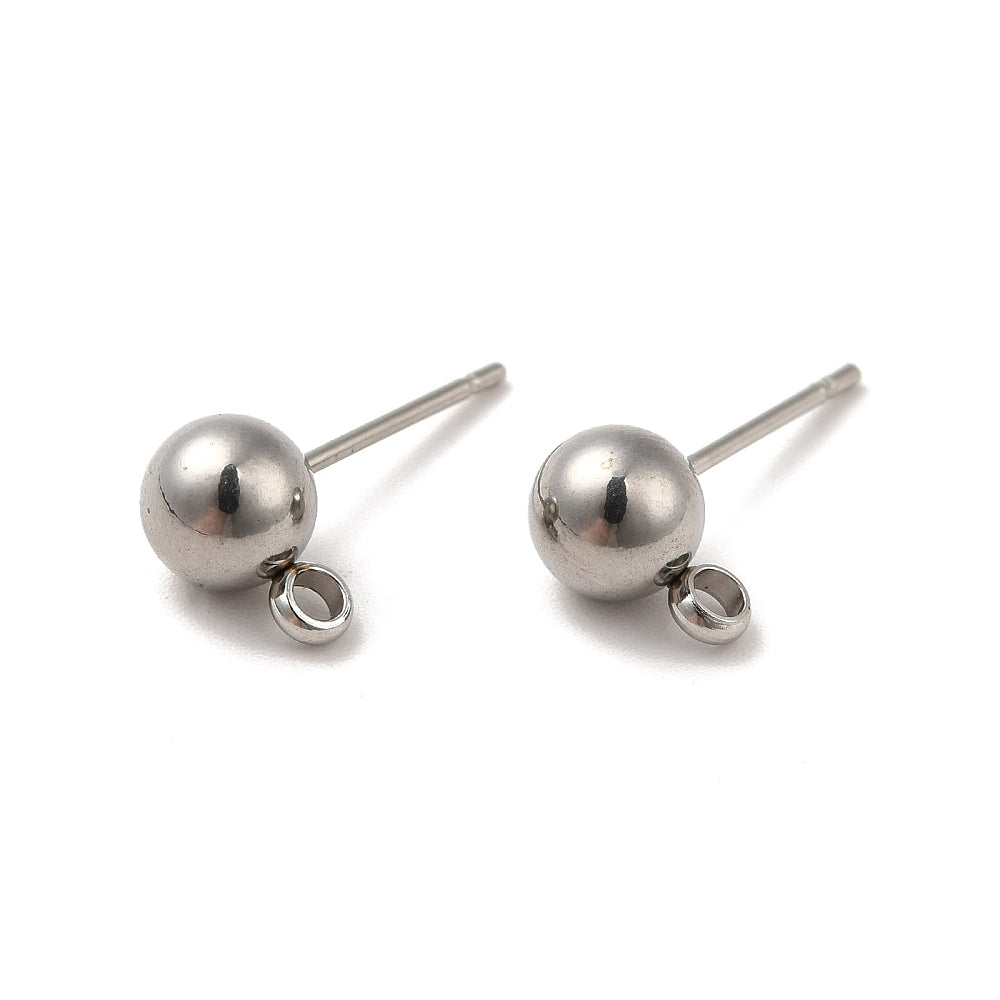 1 paire de clous d’oreilles boule avec anneau – Acier inox 304