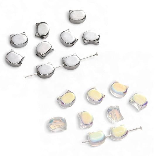 Lot de 10 Perles Chat en Verre Électrolytique – 10 x 8 mm