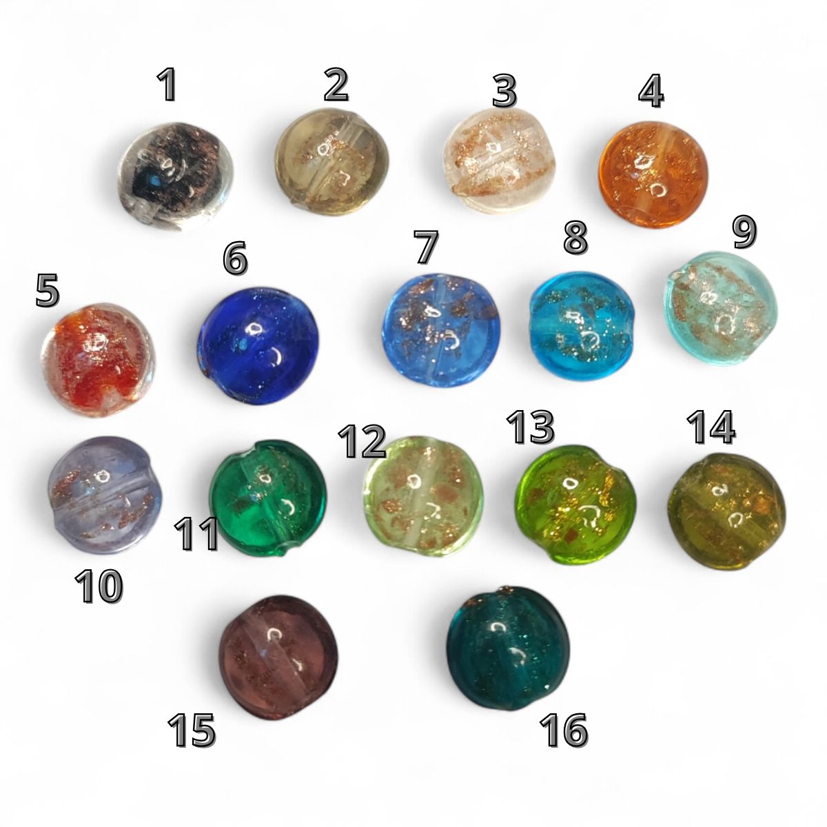 X1 Perle Lampwork Plate – 12 mm | Couleurs au choix et Sable Doré