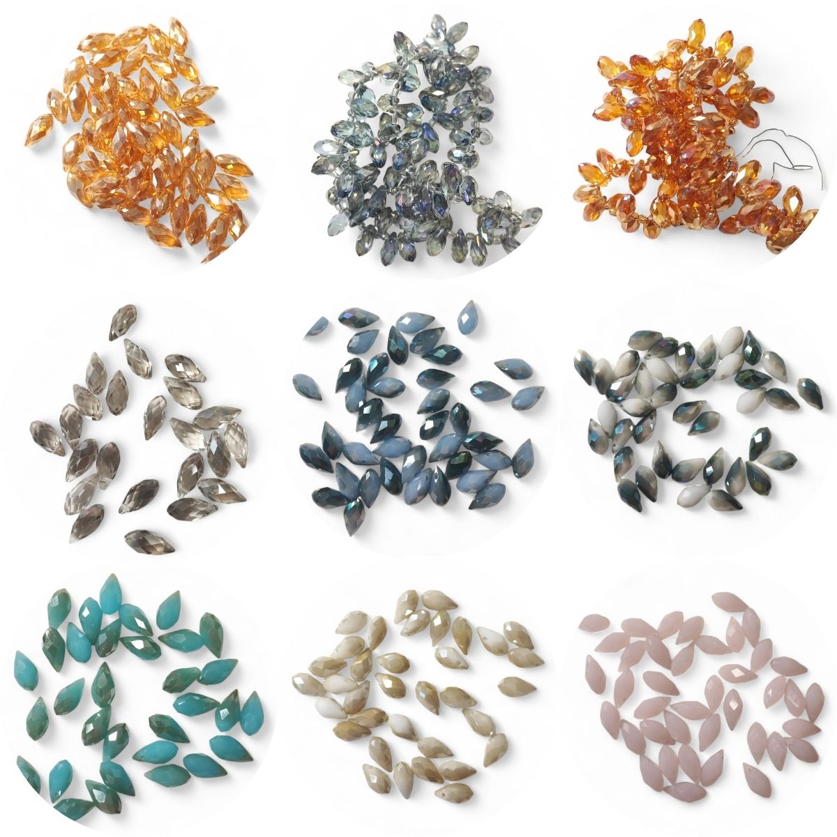 x10 Perles Gouttes Facettées en Verre – 12x6 mm