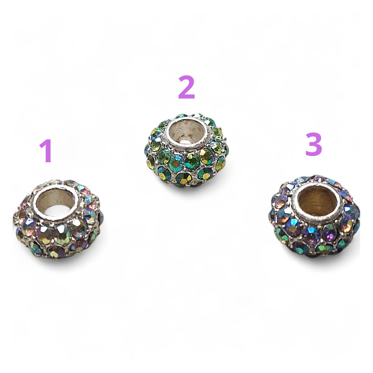 x1 Perle européenne en verre strass – Ø12 mm, trou 4 mm, reflets AB, couleurs au choix