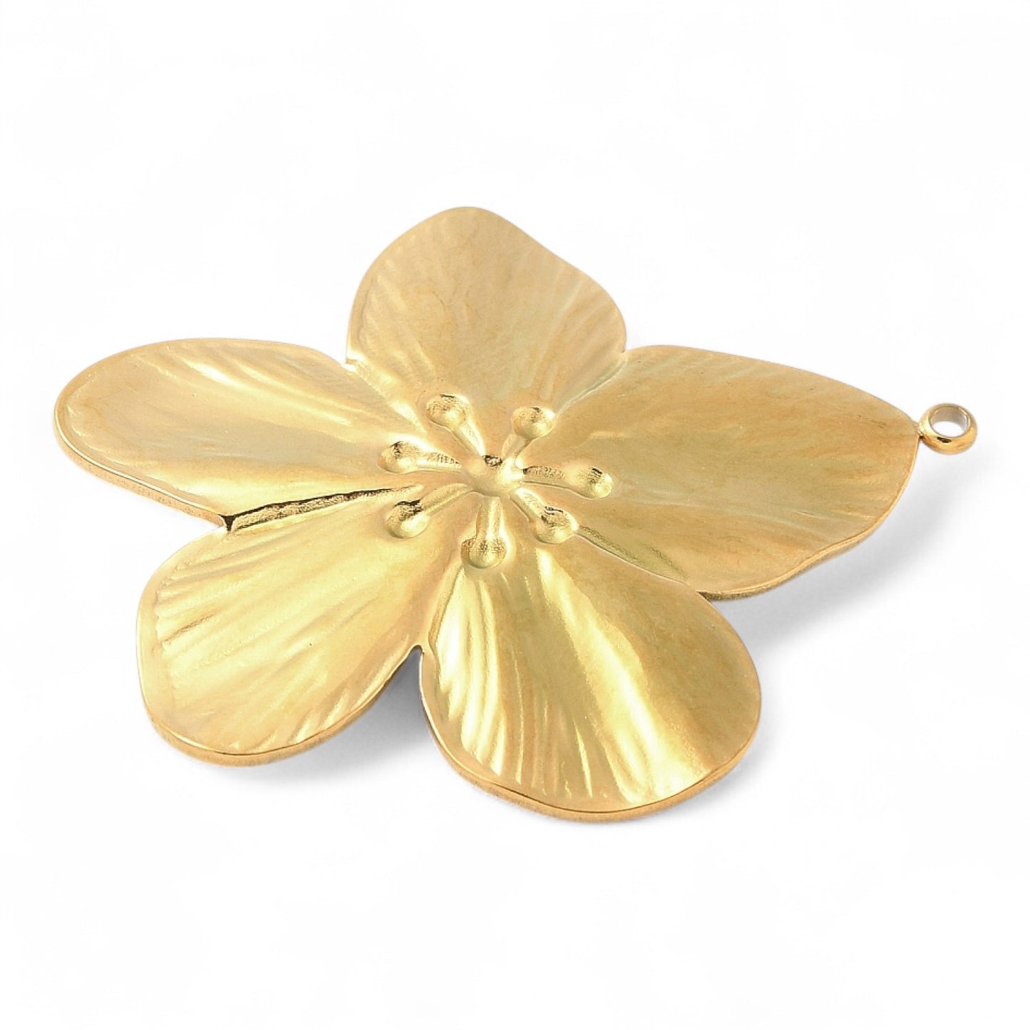 x1 Grand Pendentif Fleur en acier inox 304 – Plaqué or 18K IP – 44 mm