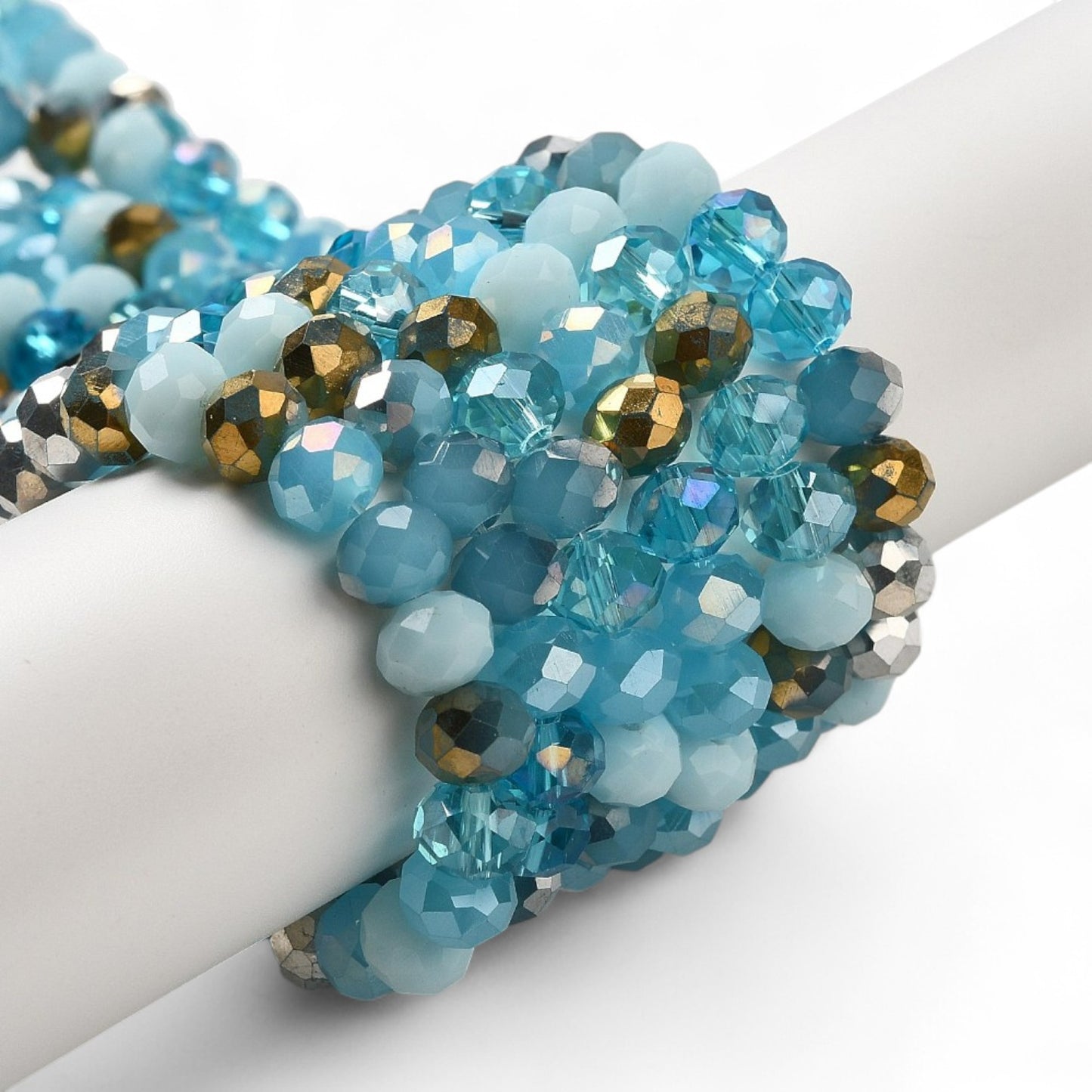Perles en Verre à Facettes – Rondelles Bleu et Doré – 8x6 mm