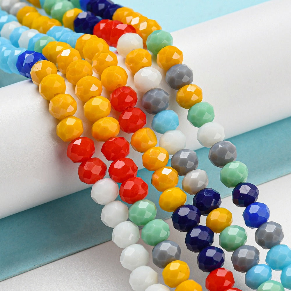 Perles en Verre à Facettes – Rondelles Multicolore Opaque – 6x5 mm
