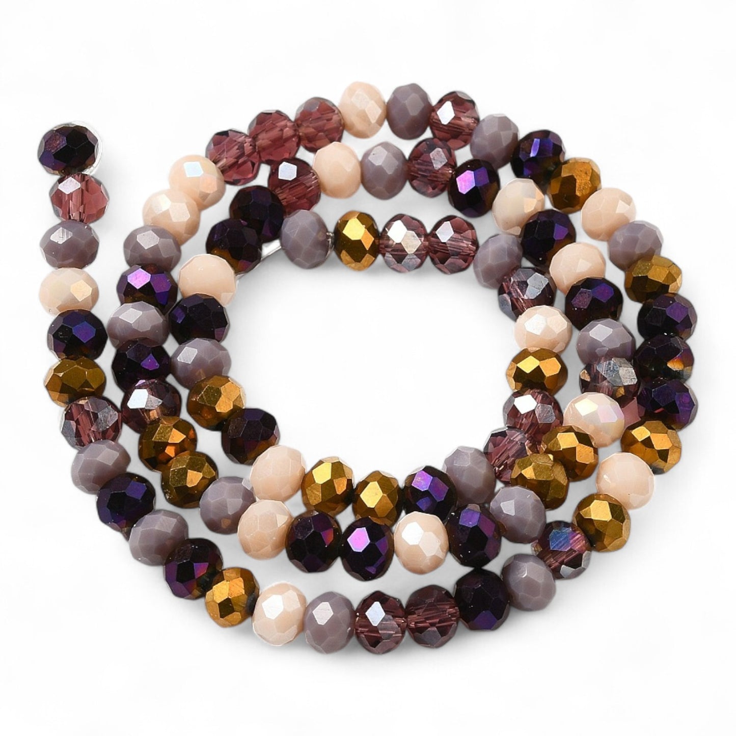 Perles en Verre à Facettes – Rondelles Violet et Doré – 6x5 mm
