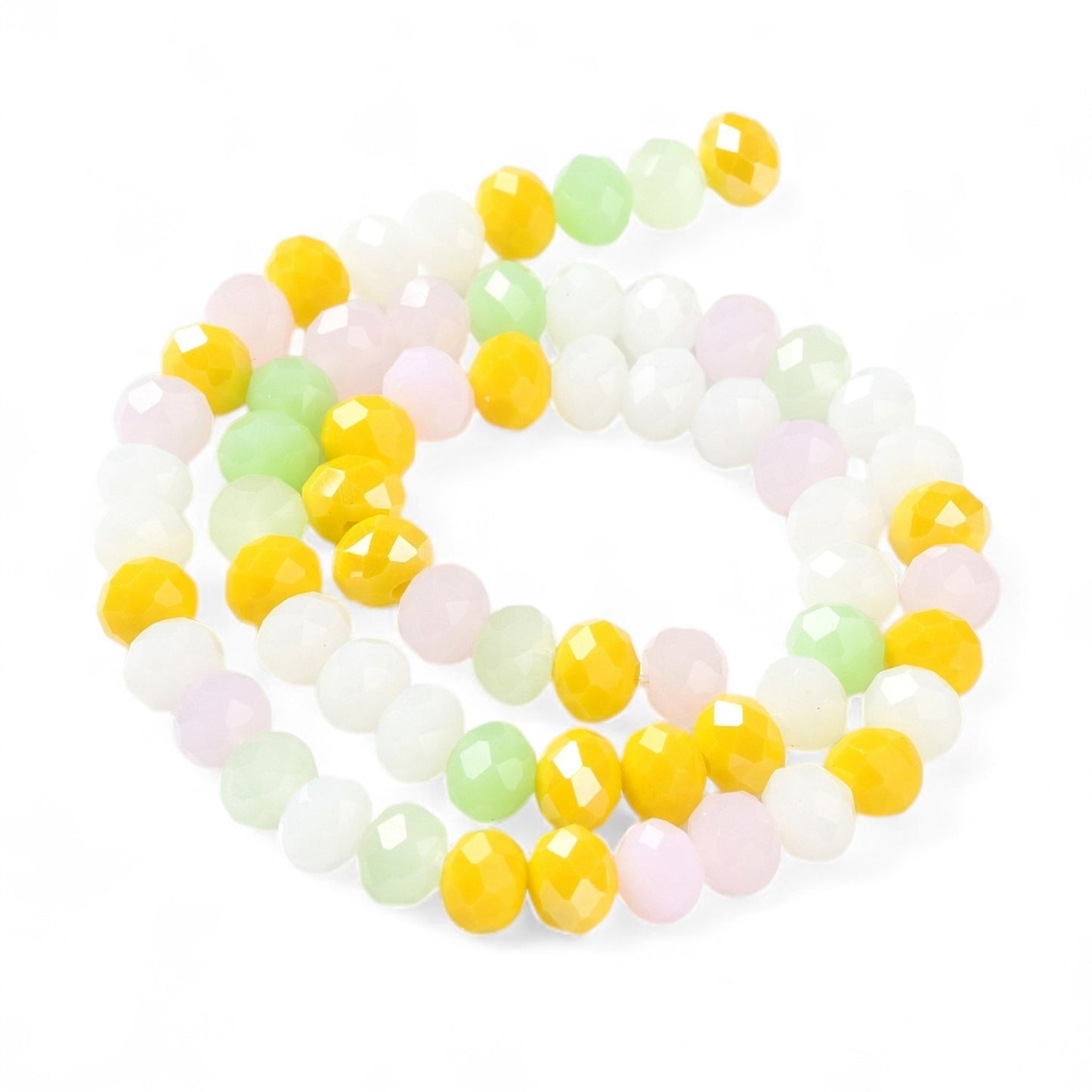 Perles en Verre à Facettes – Rondelles Jaune, Vert et Rose – 8x6 mm