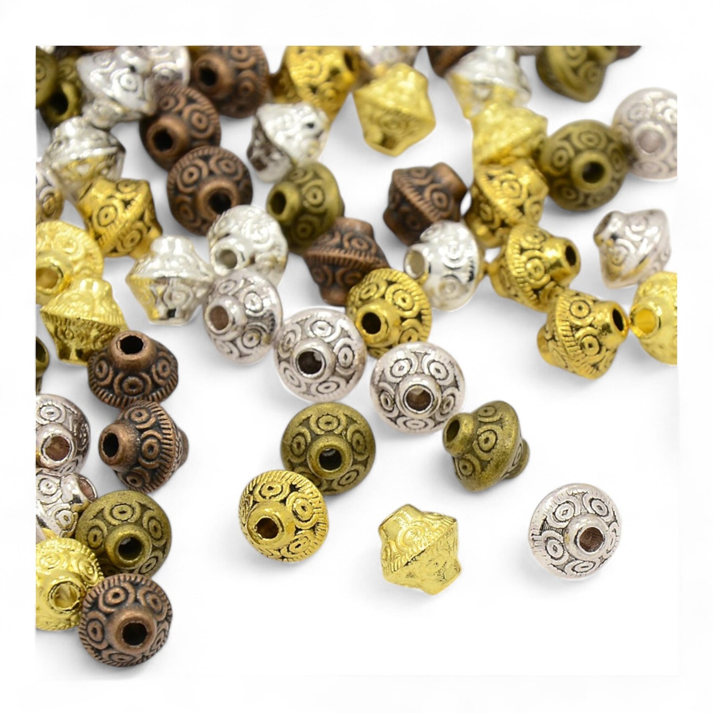 x5 Perles d’Espacement Bicônes Style Tibétain – 6,5 mm