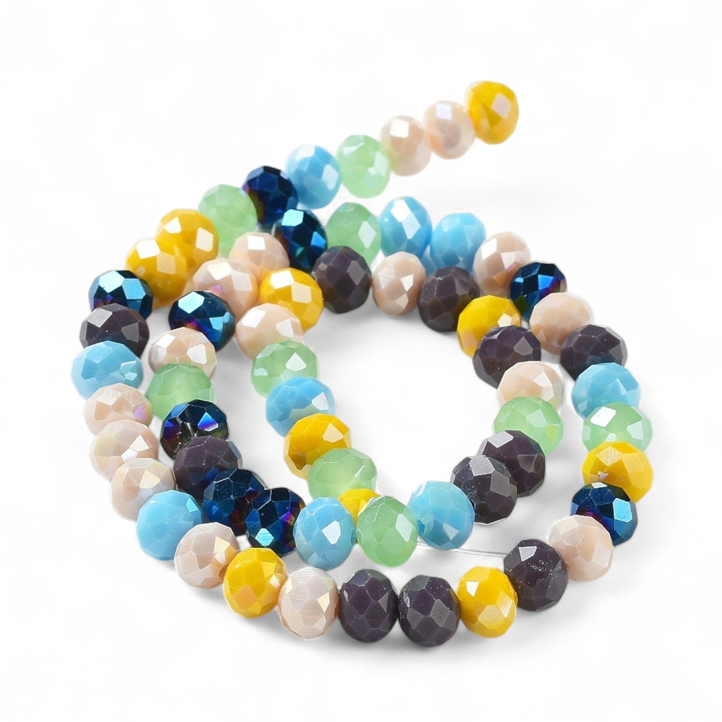 Perles en Verre à Facettes – Rondelles Multicolore Bleu et Jaune – 8x6 mm