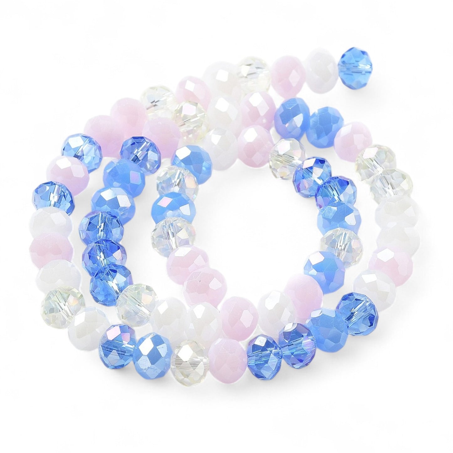 Perles en Verre à Facettes – Rondelles Bleu et Rose – 8x6 mm