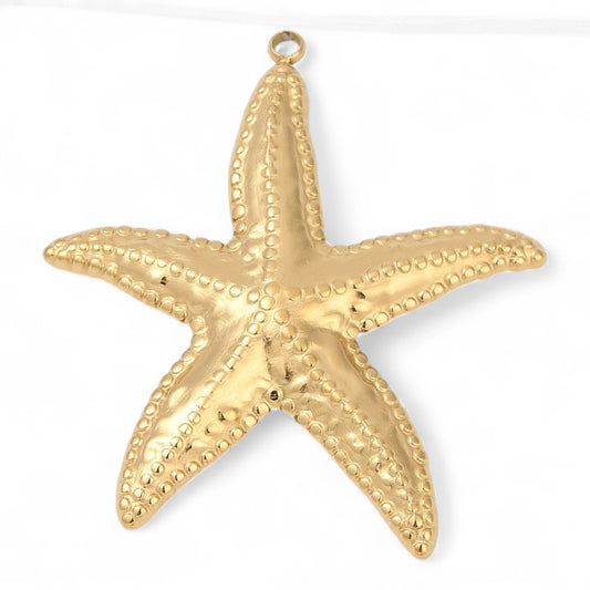 x1 Grand Pendentif Étoile de mer en acier inox 304 – Plaqué or 18K IP – 40 mm
