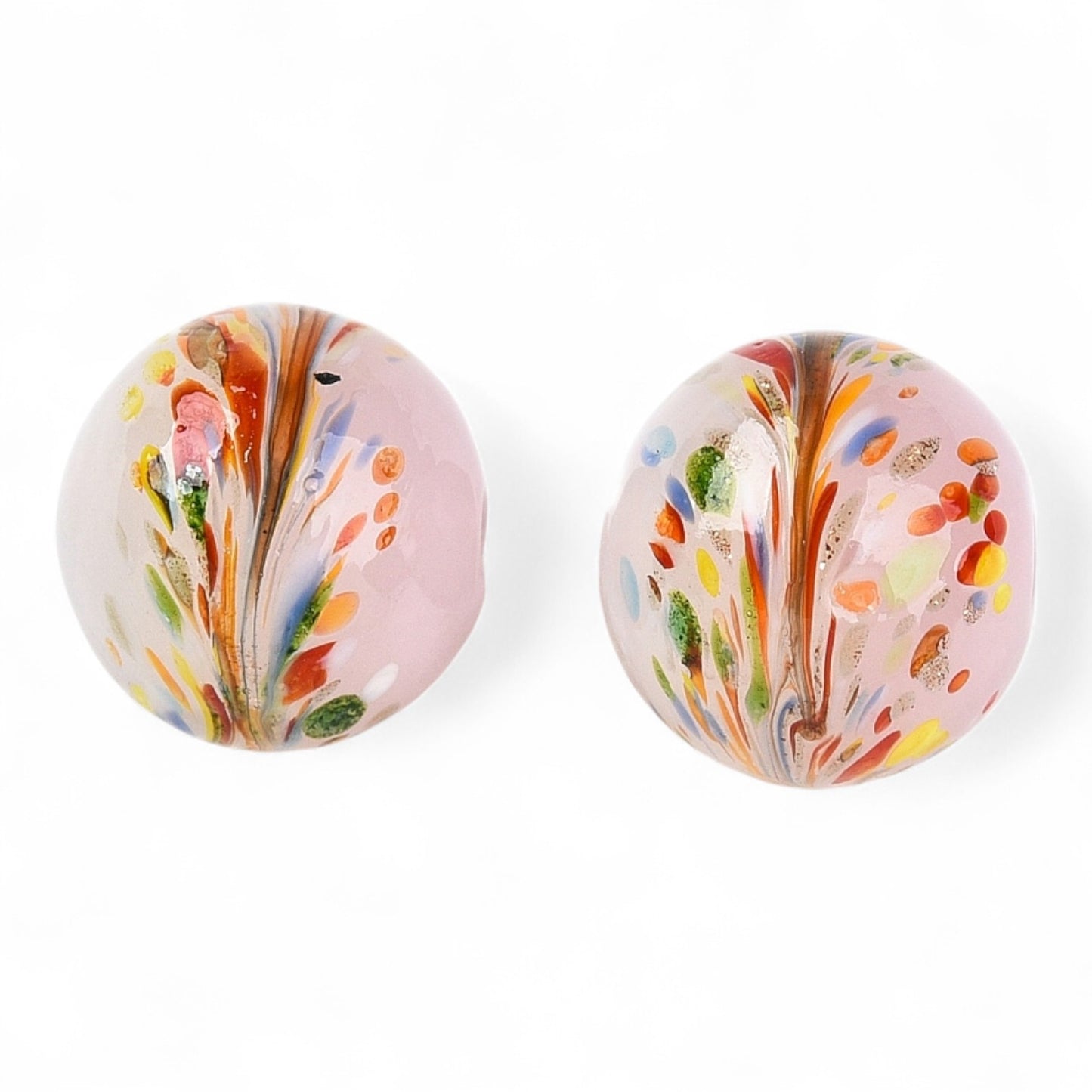 x1 Perle artisanale en verre soufflé – Rondes à motif fleur/épi – Bicolores – 12 à 12,5 mm