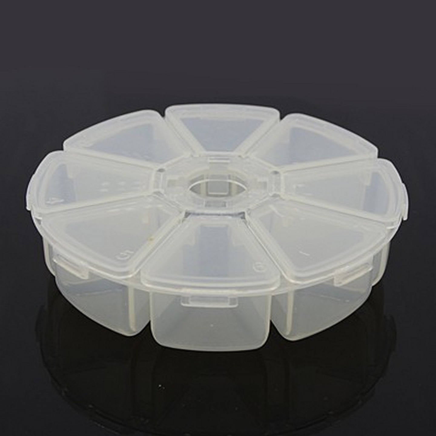 Boîte Ronde à 8 Compartiments – Plastique Transparent – 10 cm