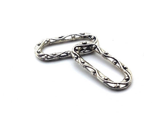 x3 pendentifs – Anneaux ovales gravés en métal argenté foncé