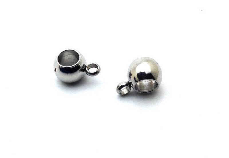 x2 bélières perle avec perle d'attache, en acier inoxydable 304, 5x9x6mm