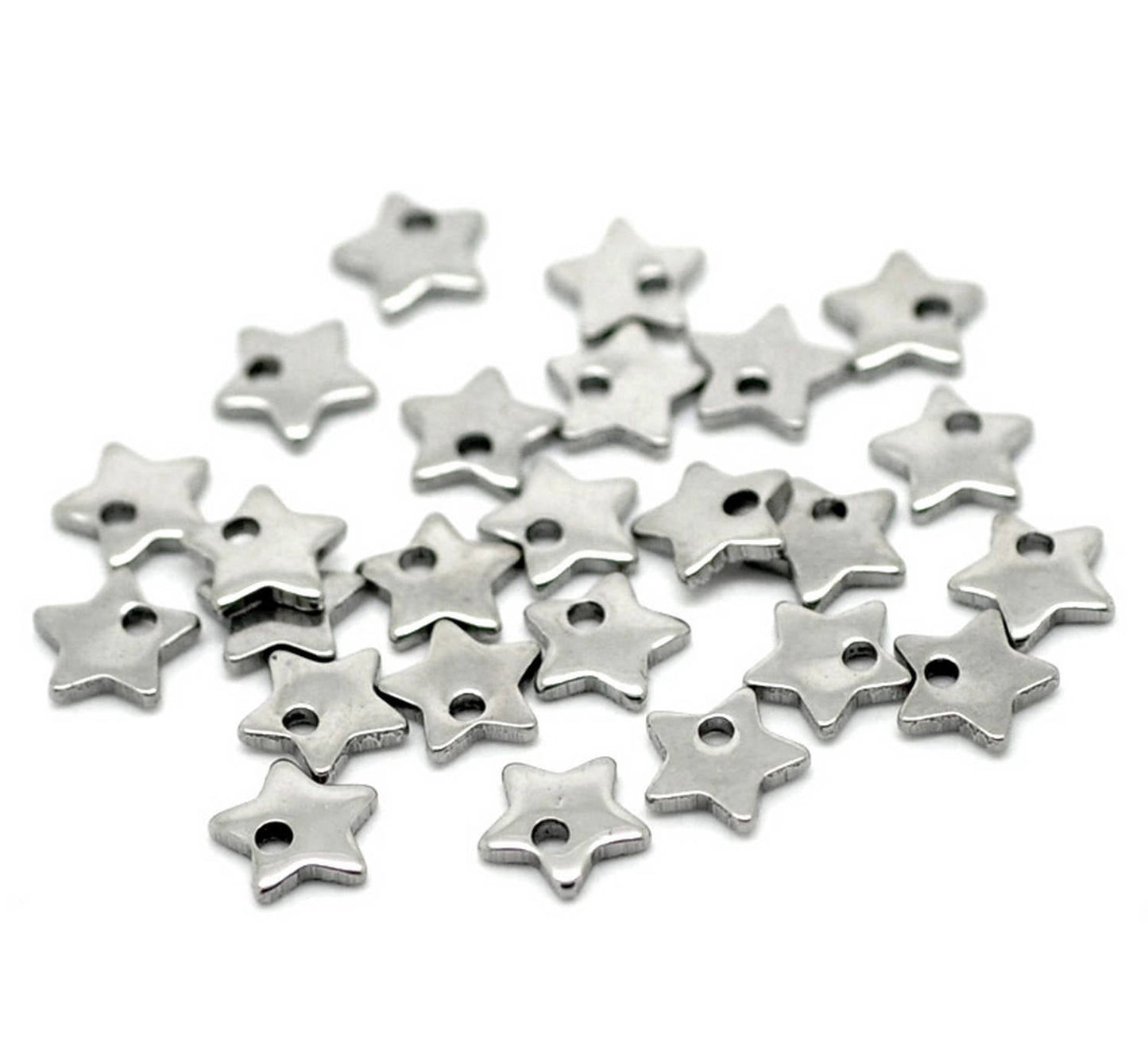 x5 Pendentifs étoile 5 branches – Acier inoxydable – 6x6mm – Argent mat