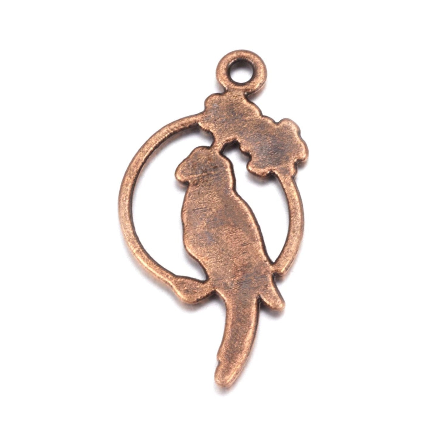 x5 Breloques Oiseaux – Perroquets en métal cuivre – 28x14,5 mm