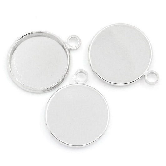 x1 Pendentif support cabochon 16 mm – Métal argenté