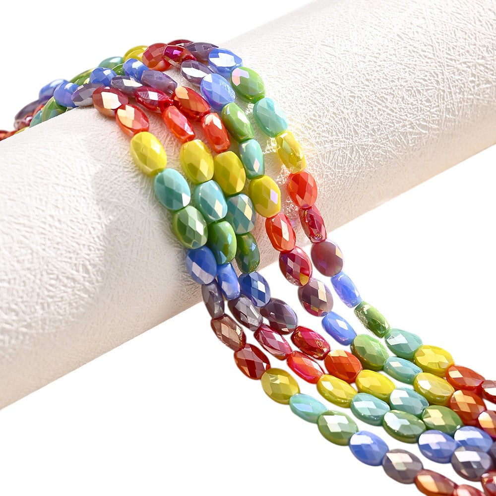 Fil de 28 Perles de Verre Ovales Nacrés – Couleurs Arc-en-ciel – 8x6 mm
