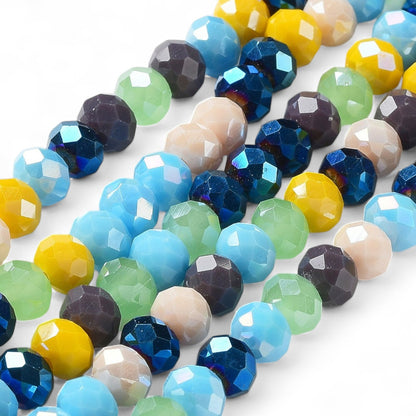 Perles en Verre à Facettes – Rondelles Multicolore Bleu et Jaune  – 8x6 mm