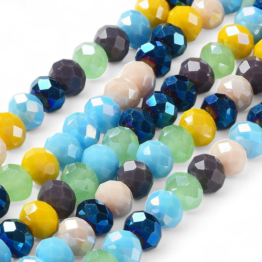 Perles en Verre à Facettes – Rondelles Multicolore Bleu et Jaune  – 8x6 mm