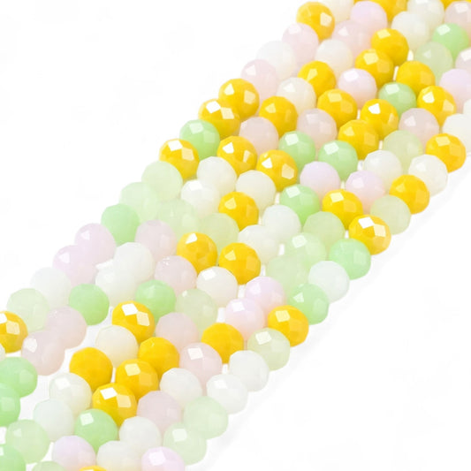 Perles en Verre à Facettes – Rondelles Jaune, Vert et Rose  – 8x6 mm