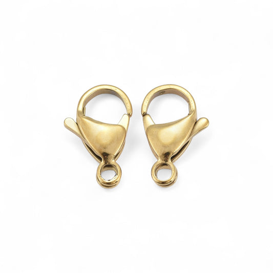x2 Fermoirs mousquetons en Acier Inoxydable 304 Plaqué Or 18K