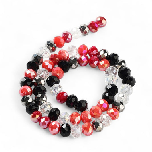 Perles en Verre à Facettes – Rondelles Rouge, Noir et Transparent – 8x6 mm