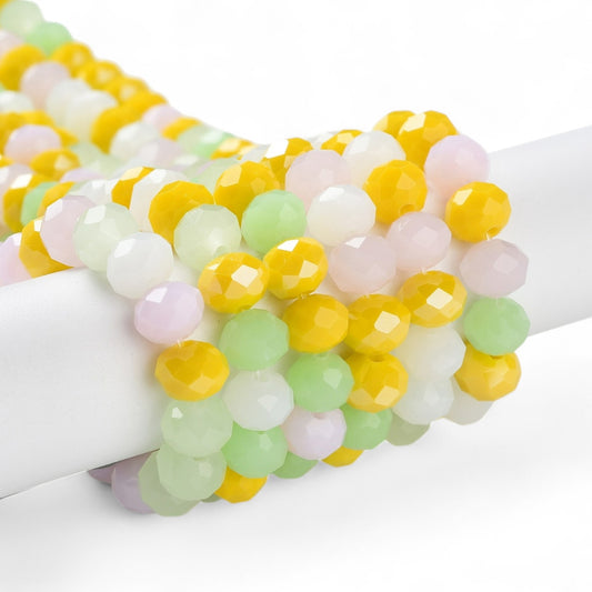 Perles en Verre à Facettes – Rondelles Jaune, Vert et Rose  – 8x6 mm