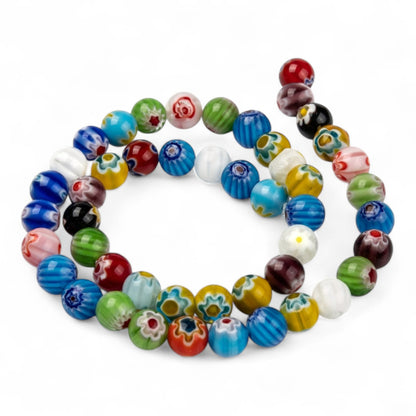 x10 Perles Millefiori – Verre coloré – Ø6 ou ø8 mm