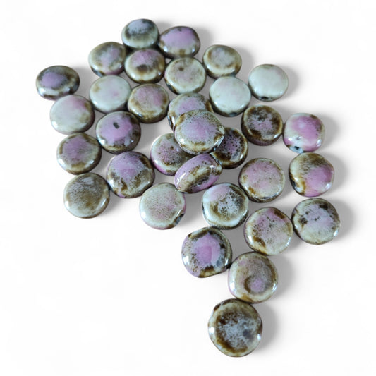 x2 Perles Pastilles en Céramique – Marron Beige et Rose – 11x7 mm