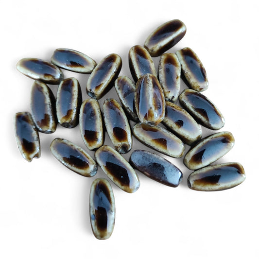 x2 Perles Céramique Marron – Forme Allongée – 15x7 mm