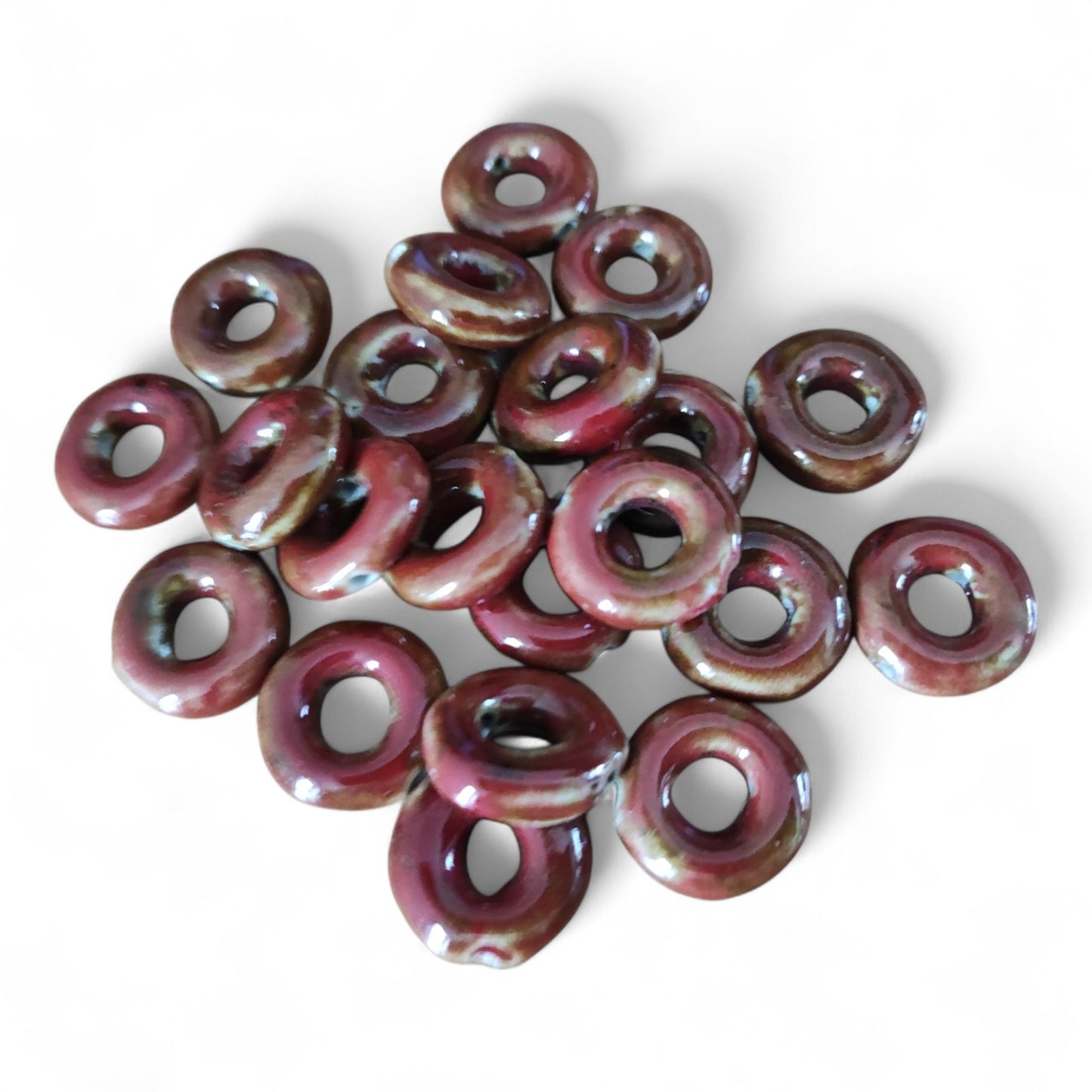 x1 Perle Donut en Porcelaine Artisanale – Couleurs Mélangées – Ø 18 à 22 mm