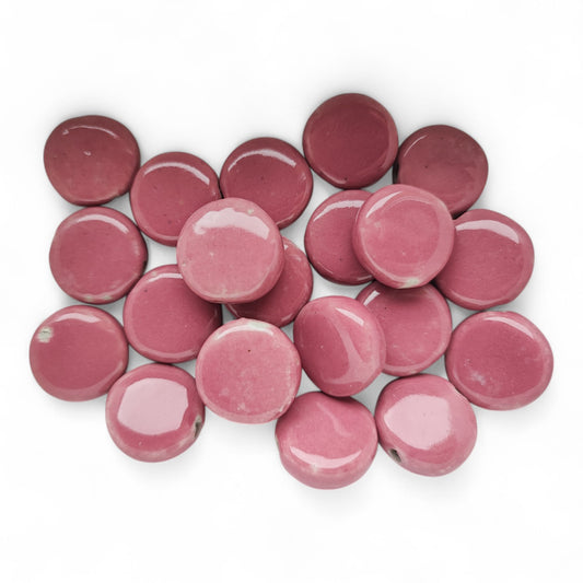 x2 Perles Céramique Pastille Plate – rose – 17,5x7 mm