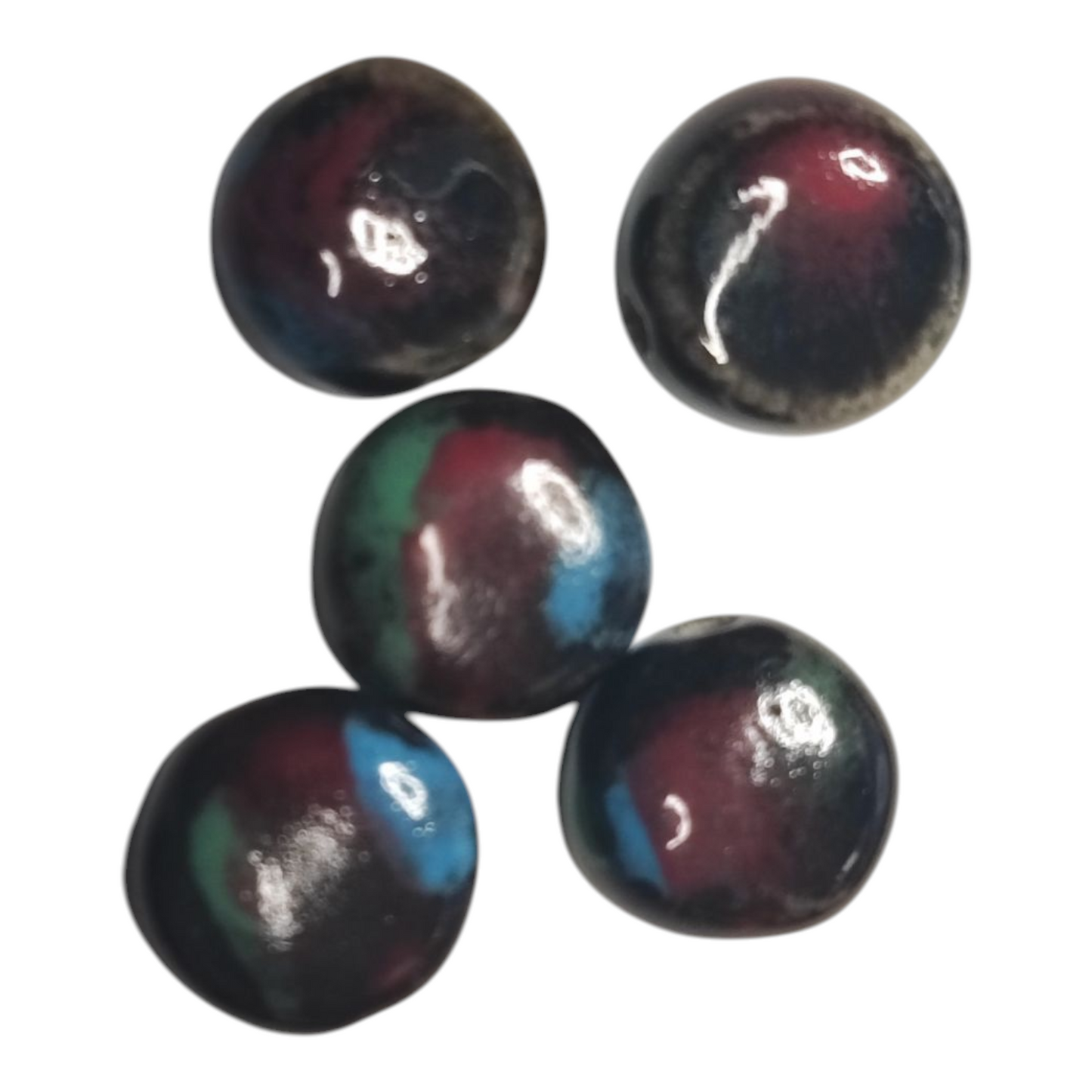 x2 Perles Céramique Pastille Plate – Multicolore – 15,5x8 mm