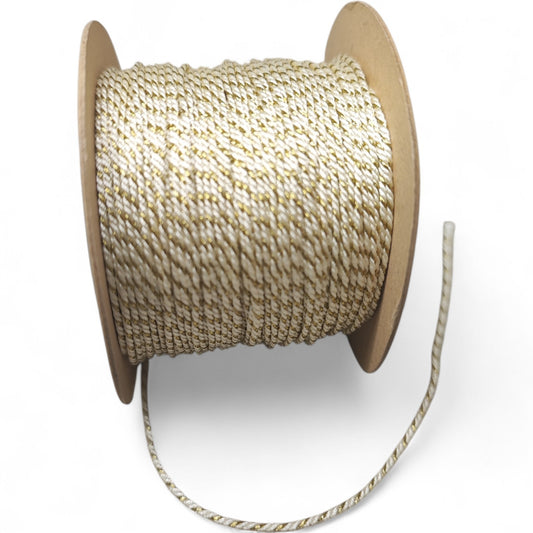 Cordon Torsadé Coton et Doré – 1 mm – 1 mètre