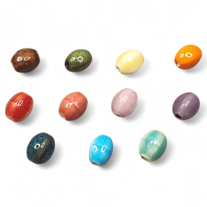 x1 Perle Ovale en Porcelaine Émaillée – 12×9 mm – Fait Main – Couleurs au Choix