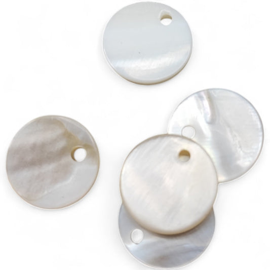x5 Pampilles Rondes en Nacre Blanc/Ivoire – 12 mm