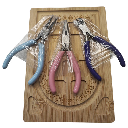 Pack de Confection de Bijoux – Planche en Bois + 3 Pinces Essentielles