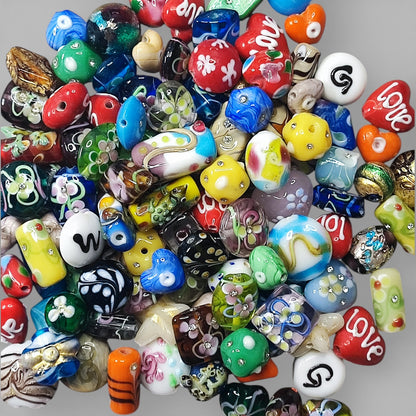 x1 Perle Artisanale en Verre Filé (Lampwork) – Pièces Uniques – Formes et Couleurs Variées