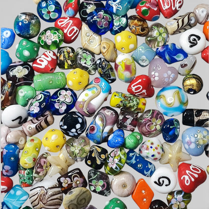 x1 Perle Artisanale en Verre Filé (Lampwork) – Pièces Uniques – Formes et Couleurs Variées