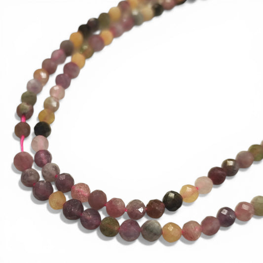 Fil de Perles en Tourmaline Multicolore Naturelle – Rondes Facettées – 4 à 4,5 mm – 37 à 41 cm