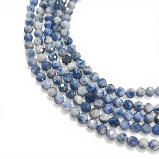 Fil de Perles en Jaspe Bleu Tacheté Naturel – Rondes Facettées – 4 mm – 38 à 39 cm