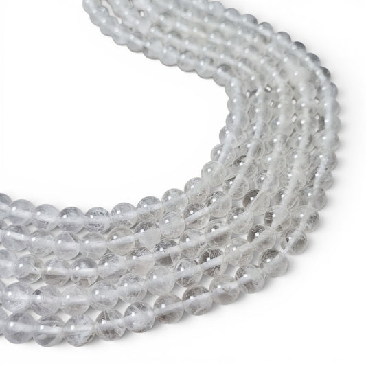 Fil de perles rondes en cristal de quartz naturel (cristal de roche) – 8 mm – 38 cm