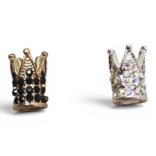Perles mini couronnes en métal et strass – Compatibles tiges – 13 x 9 mm