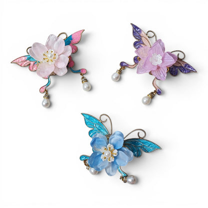 Perles XL spéciales tiges – Fleur acrylique et papillon émaillé – 3 couleurs au choix