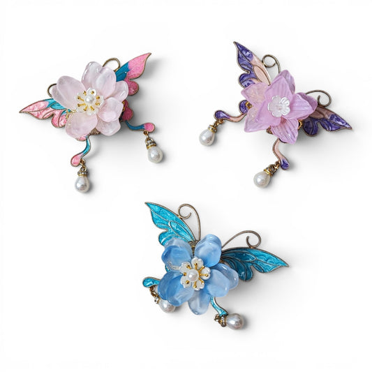 Perles XL spéciales tiges – Fleur acrylique et papillon émaillé – 3 couleurs au choix
