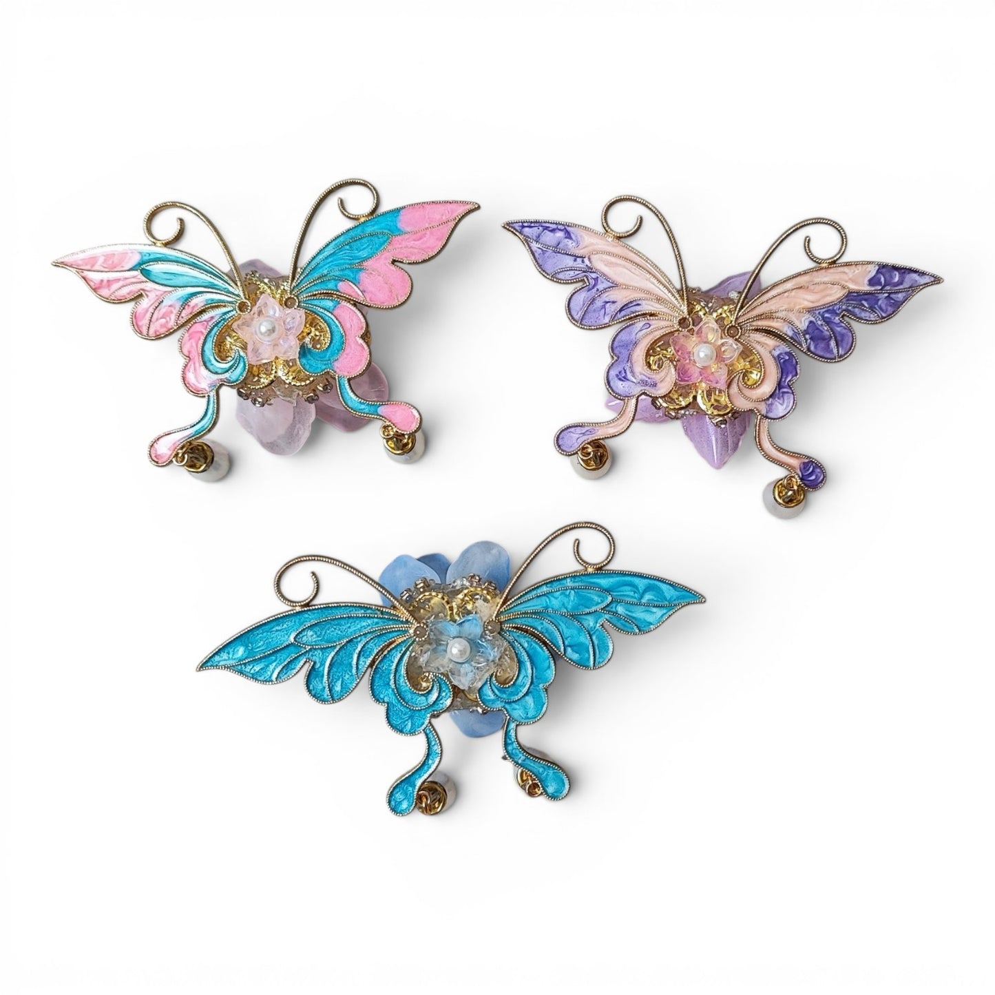 Perles XL spéciales tiges – Fleur acrylique et papillon émaillé – 3 couleurs au choix