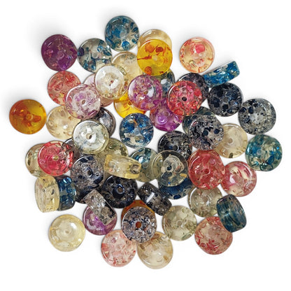 Lot de 10 perles en résine imitation ambre – Rondes plates – Couleurs assorties – 11 x 5 mm