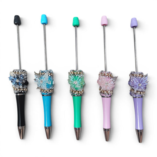 Stylo à tige strass et papillon acrylique – 5 couleurs au choix